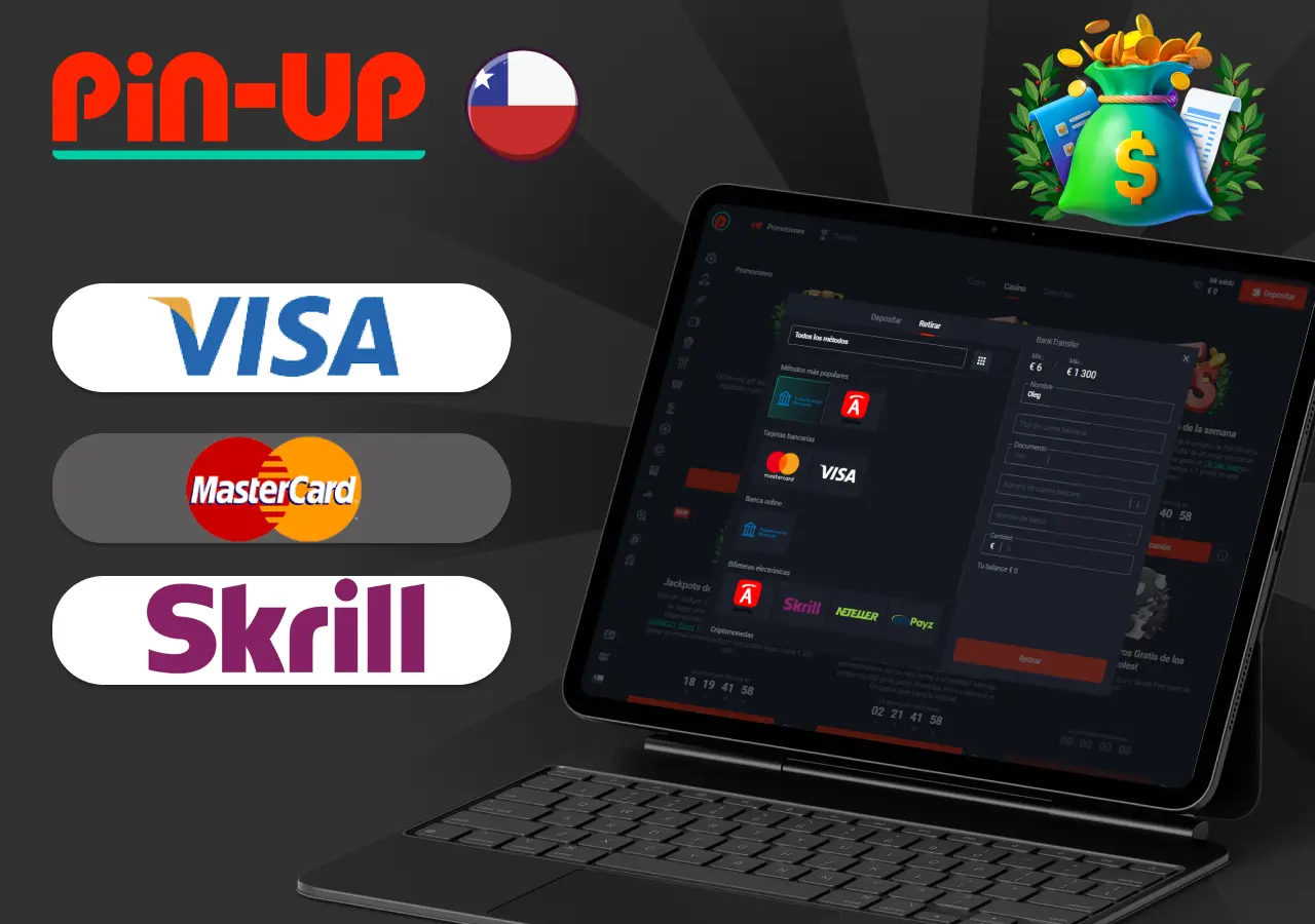 Instrucciones para retirar fondos de bonificación en Pin-Up Chile utilizando diferentes métodos de retiro